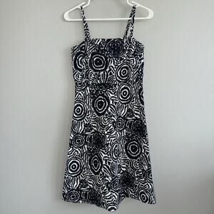 Jacob Black White Abstract Print Fit & Flare Sundress Spaghetti Strap Woman Sz 4